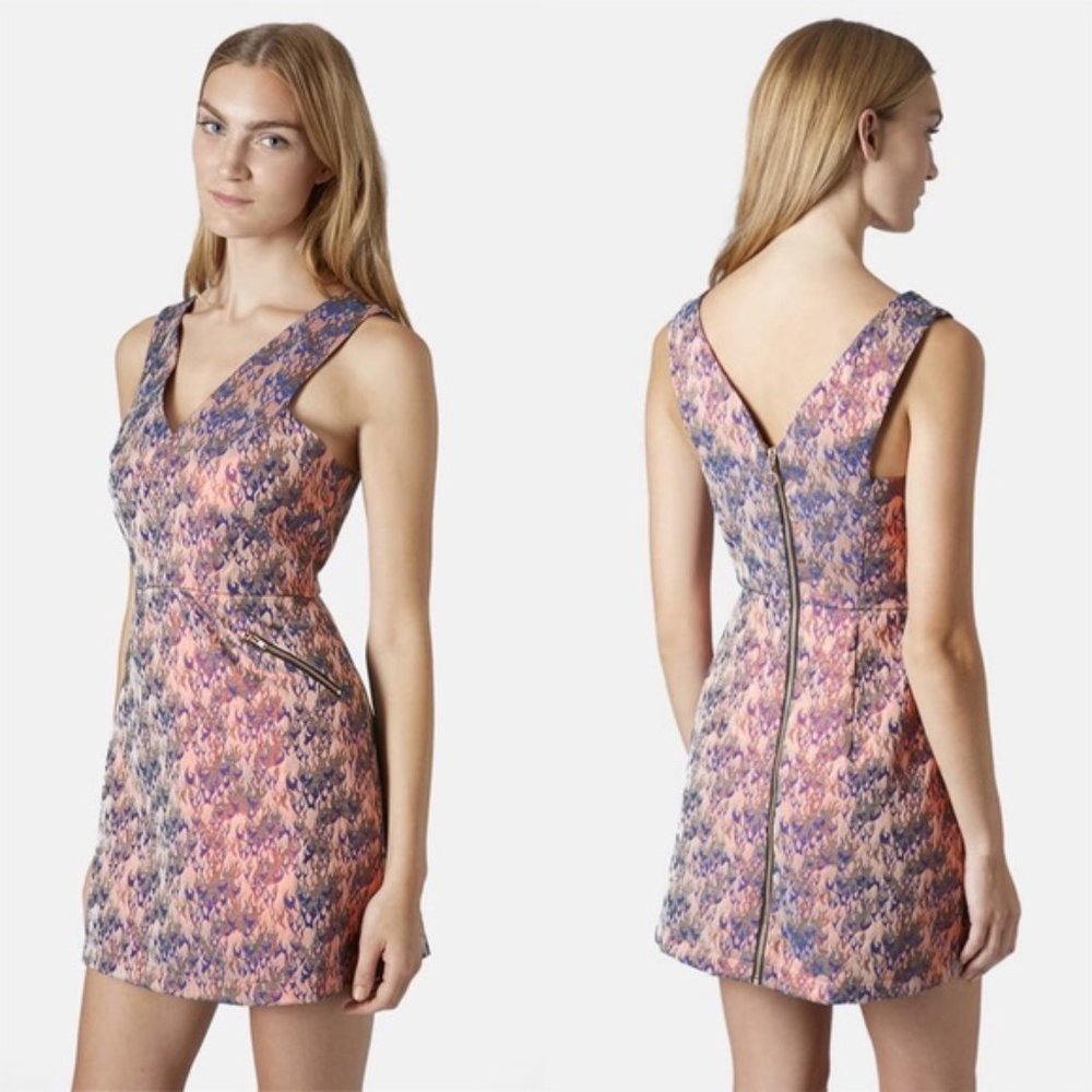 Topshop Metallic Flame Jacquard Shift Dress